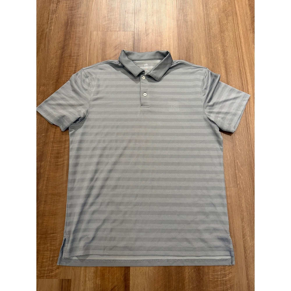 Southern Tide Polo Shirt Mens M Gray Striped Performance Short Sleeve Golf